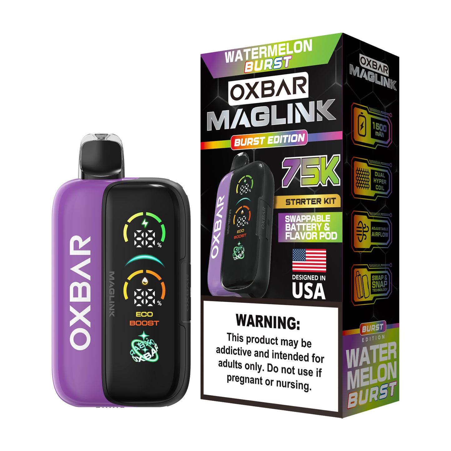 Oxbar Maglink Starter Kit Nixodine 75K Disposable 30mL Watermelon Burst with Packaging