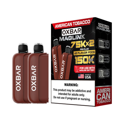 Oxbar Maglink Pods Disposable 75K Nixodine  30mL 2-Pack American Tobacco with Packaging