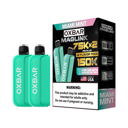 Oxbar Maglink Pods Disposable 75K Nixodine  30mL 2-Pack Miami Mint with Packaging