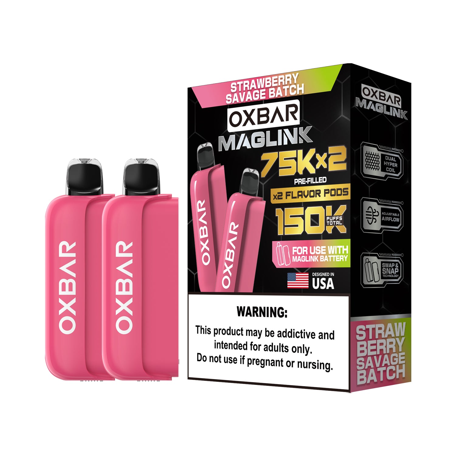 Oxbar Maglink Pods Disposable 75K Nixodine  30mL 2-Pack Savage Batch with Packaging