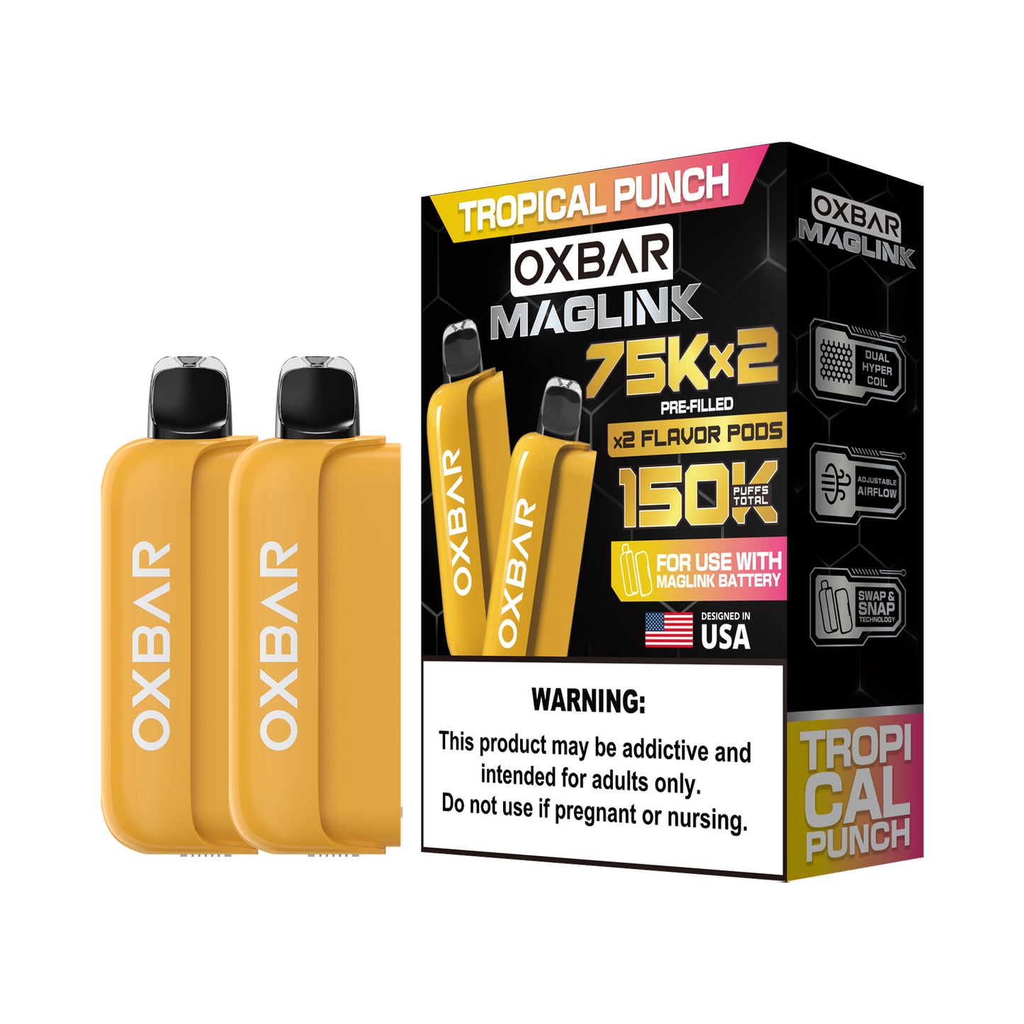Oxbar Maglink Pods Disposable 75K Nixodine  30mL 2-Pack Tropical Punch with Packaging