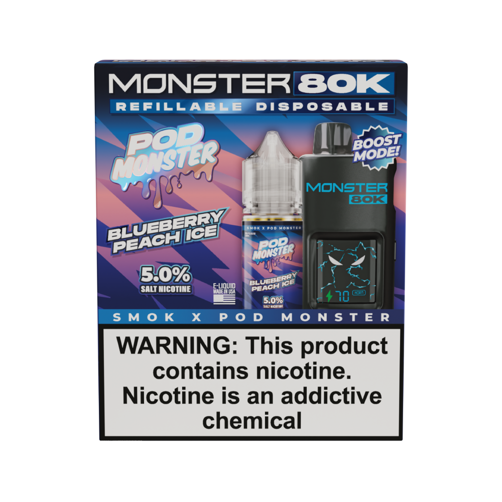 Collab Bundle – SMOK Monster 80K Pod System + POD Monster Salt 30mL Blueberry Peach Ice with Packaging