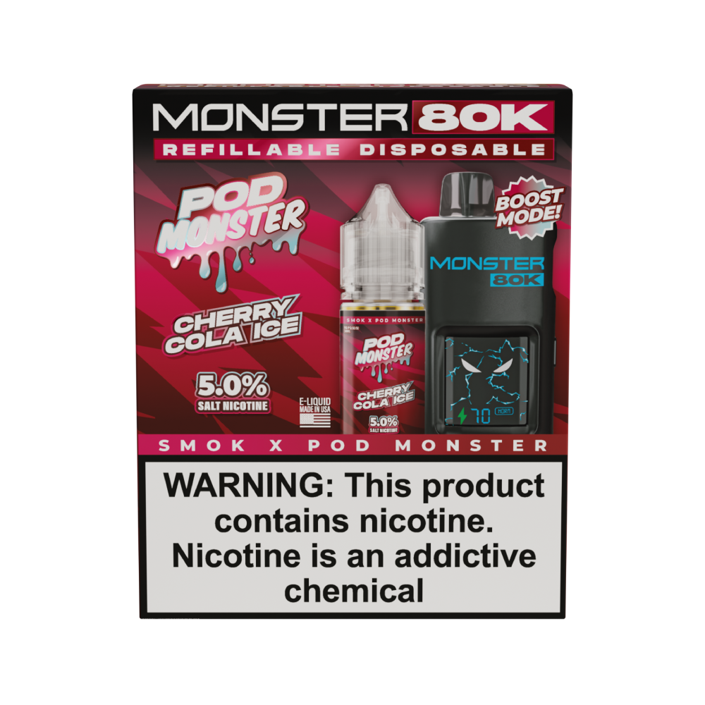 Collab Bundle – SMOK Monster 80K Pod System + POD Monster Salt 30mL Cherry Cola Ice with Packaging