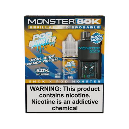 Collab Bundle – SMOK Monster 80K Pod System + POD Monster Salt 30mL Cool Blue Candy Crush with Packaging