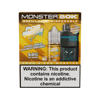 Collab Bundle – SMOK Monster 80K Pod System + POD Monster Salt 30mL Cool Gold Candy Crush with Packaging