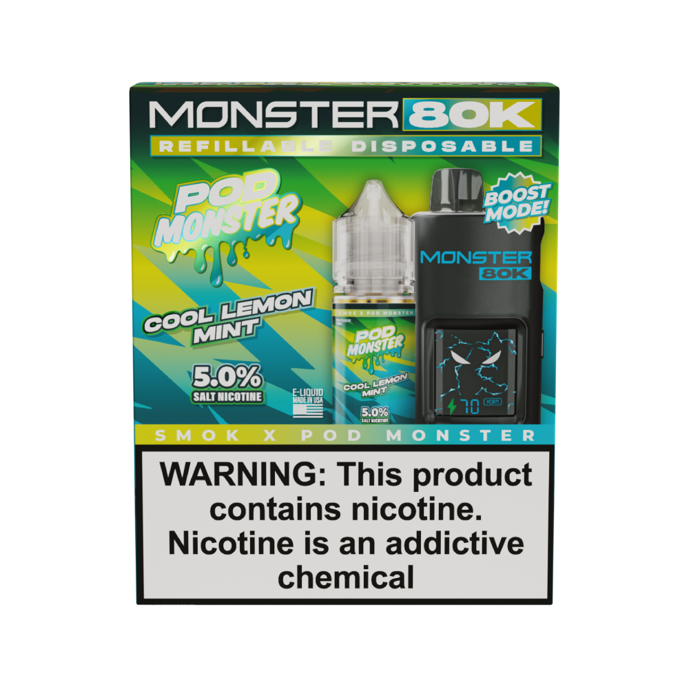 Collab Bundle – SMOK Monster 80K Pod System + POD Monster Salt 30mL Cool Lemon Mint with Packaging