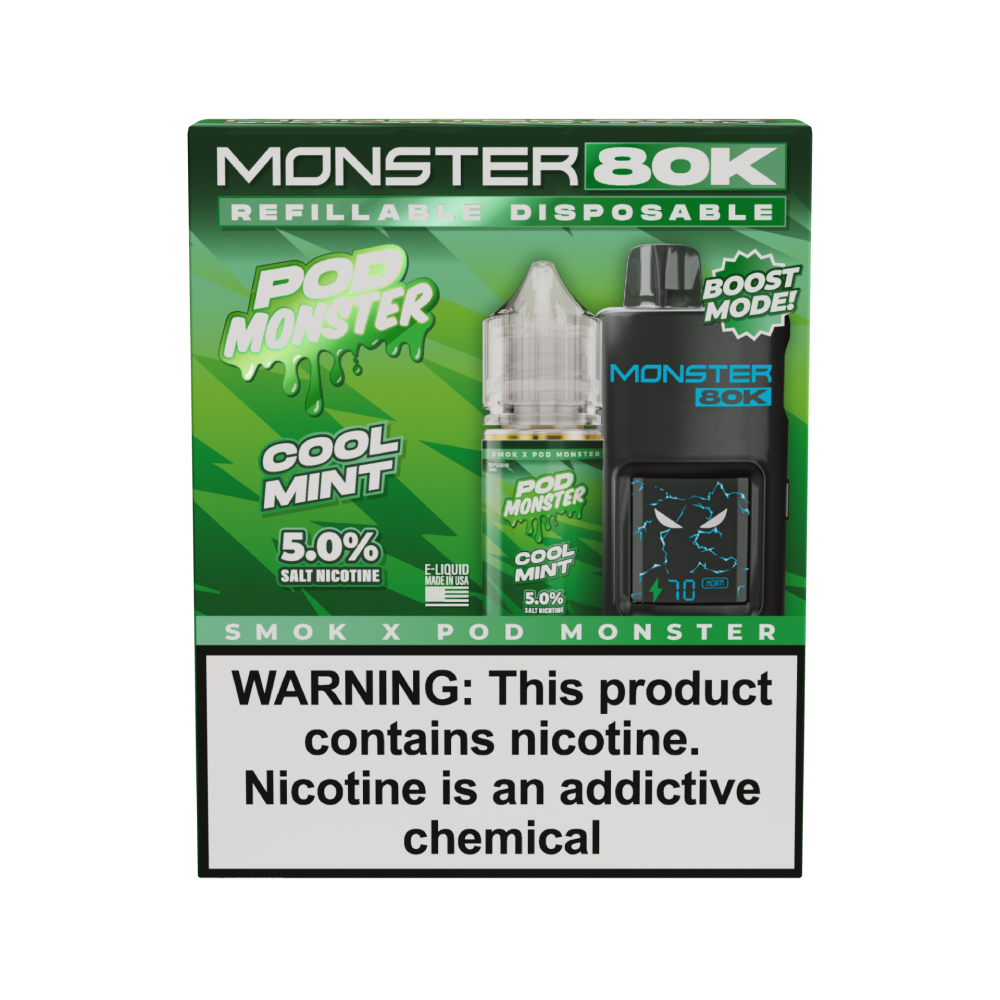 Collab Bundle – SMOK Monster 80K Pod System + POD Monster Salt 30mL Cool Mint with Packaging