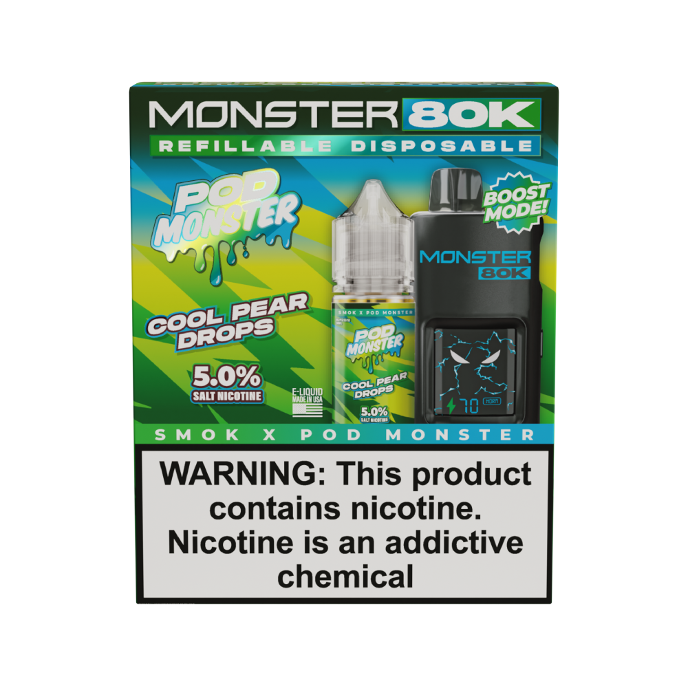 Collab Bundle – SMOK Monster 80K Pod System + POD Monster Salt 30mL Cool Pear Drops with Packaging