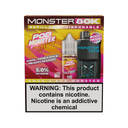 Collab Bundle – SMOK Monster 80K Pod System + POD Monster Salt 30mL Cool Pineapple Peach Mango with Packaging