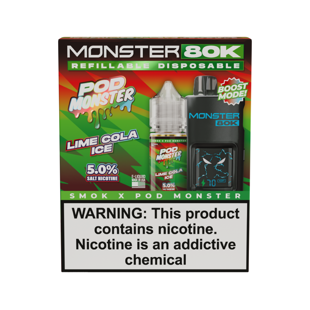 Collab Bundle – SMOK Monster 80K Pod System + POD Monster Salt 30mL Lime Cola Ice with Packaging