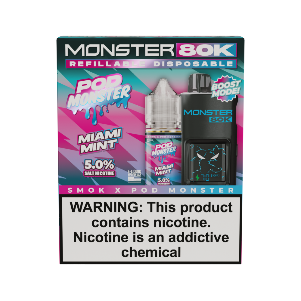 Collab Bundle – SMOK Monster 80K Pod System + POD Monster Salt 30mL Miami Mint with Packaging
