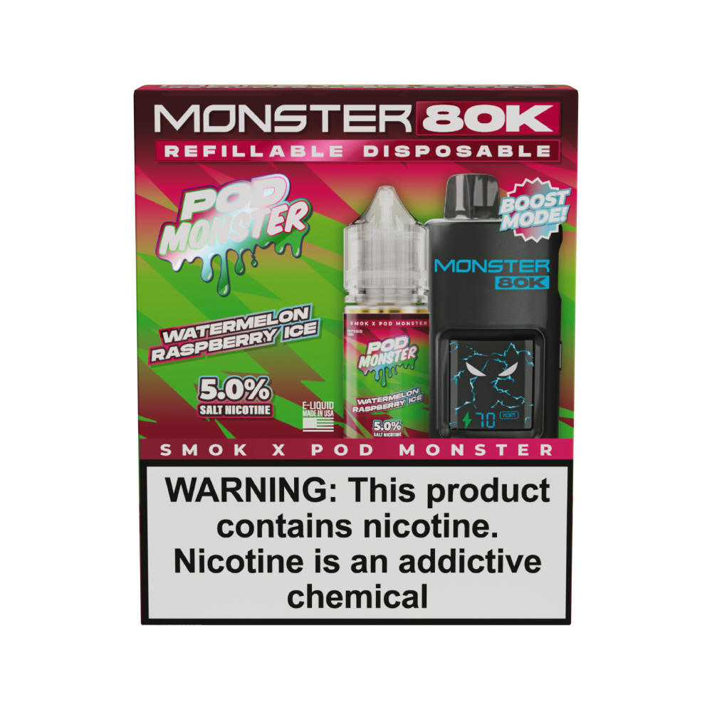 Collab Bundle – SMOK Monster 80K Pod System + POD Monster Salt 30mL Watermelon Raspberry Ice with Packaging