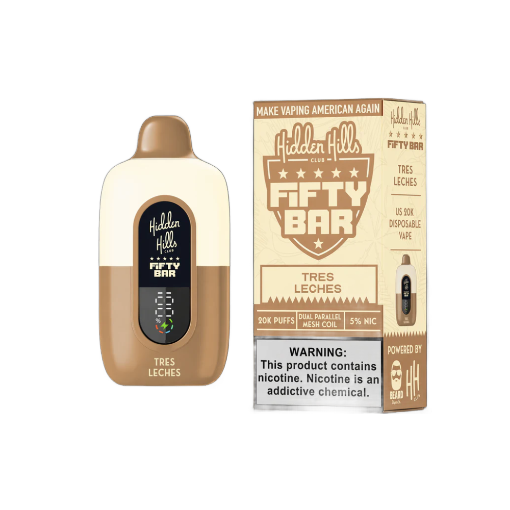 Fifty Bar x Hidden Hills 20K Disposable Tres Leches with Packaging