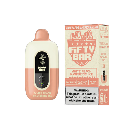 Fifty Bar x Hidden Hills 20K Disposable White Peach Raspberry Ice with Packaging