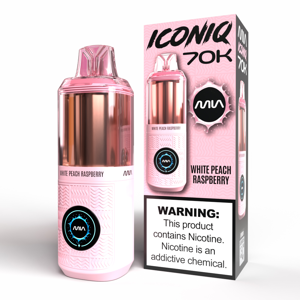 MIA IconIQ 70K Disposable White Peach Raspberry with Packaging