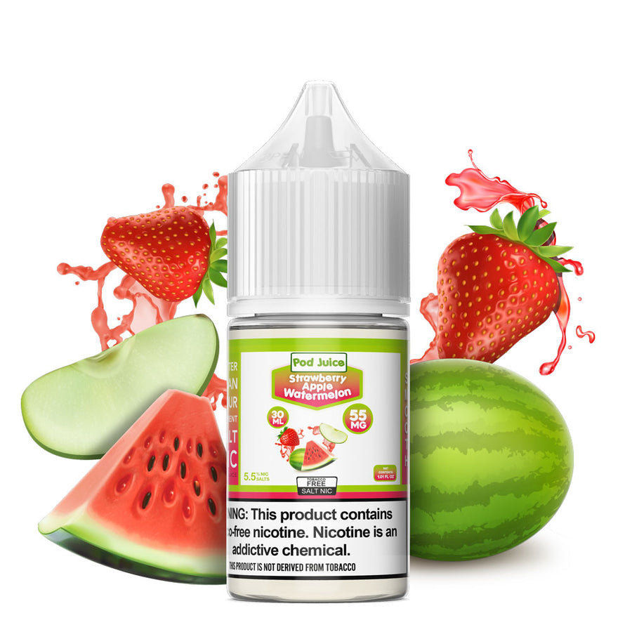 Strawberry Apple Watermelon by Pod Juice Salts Series 30mL Bottle with background