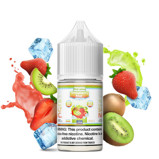 Strawberry Kiwi Freeze by Pod Juice Salts Series 30mL Bottle with background