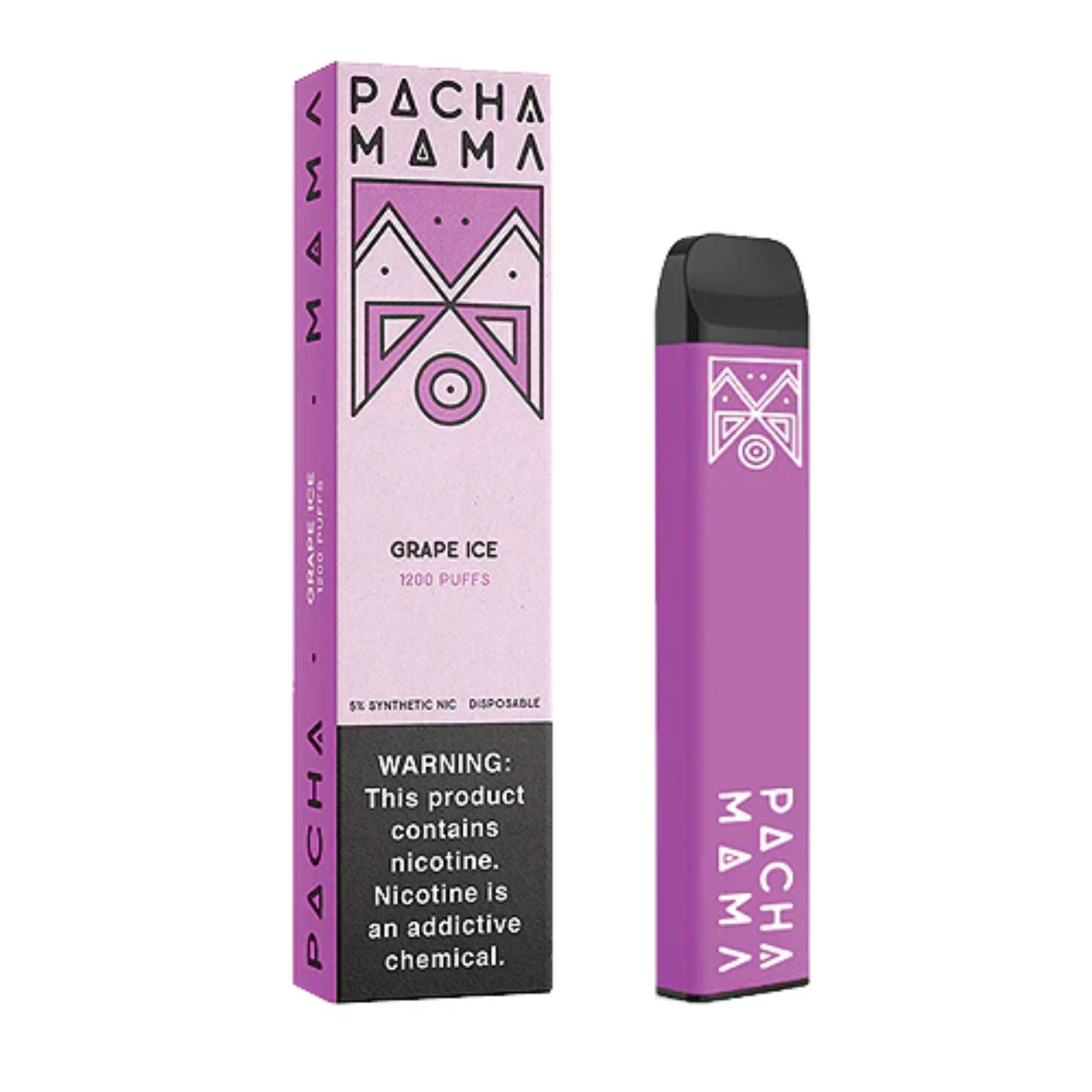 Pachamama Tobacco-Free Nicotine Disposable | 1200 Puffs | 4mL Grape Ice  with Packaging