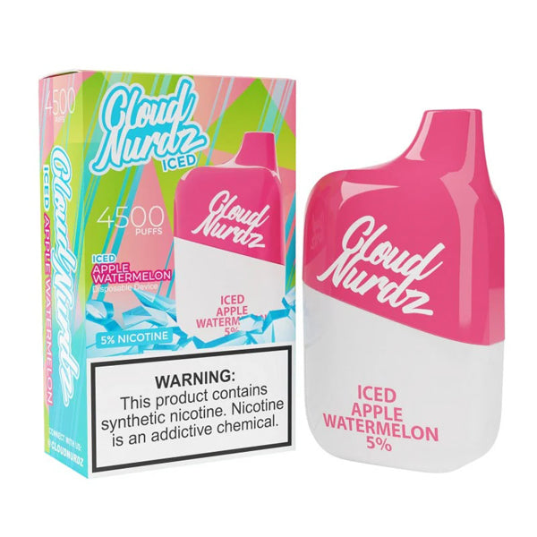 Cloud Nurdz (Dispo) (4500Puff) 0% (12mL) | Apple Watermelon Iced with packaging