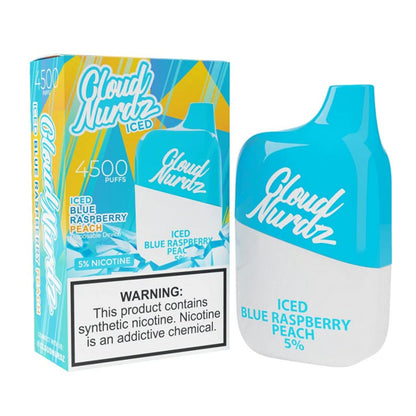 Cloud Nurdz (Dispo) (4500Puff) 0% (12mL) | Blue Raspberry Peach Iced with packaging