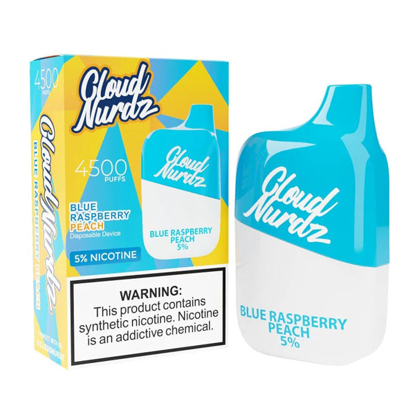 Cloud Nurdz (Dispo) (4500Puff) 0% (12mL) | Blue Raspberry Peach with packaging