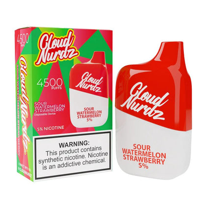 Cloud Nurdz (Dispo) (4500Puff) 0% (12mL) | Sour Watermelon Strawberry with packaging