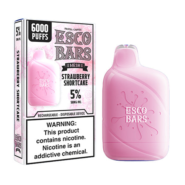 Esco Bars Mesh Disposable | 6000 Puffs | 15mL | 5% Strawberry Shortcake with Packaging