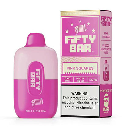 Fifty Bar Disposable 6500 Puffs 16mL 50mg Pink Squares with Packaging