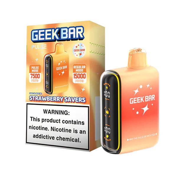 Geek Bar Pulse Disposable | 15000 Puffs | 16mL | 50mg | Strawberry Savers with packaging