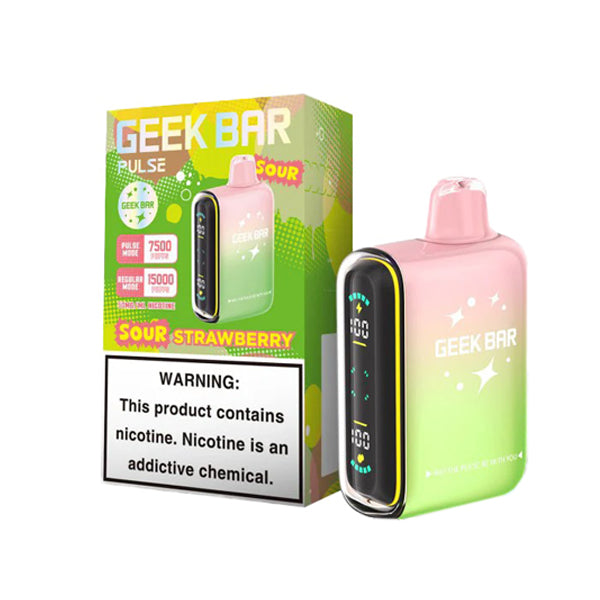 Geek Bar Pulse Disposable 15000 Puff 16mL 50mg | Sour Strawberry with packaging