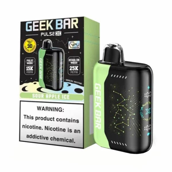 Geek Bar Pulse X - 25000 Puffs Disposable - 18mL 50mg | sour Apple Ice with packaging