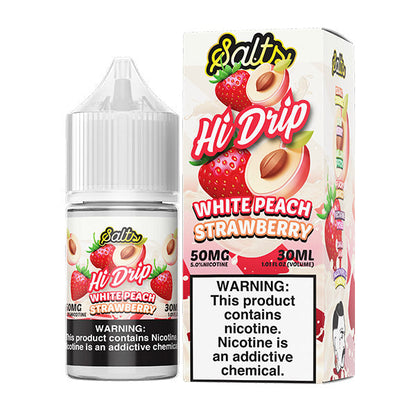 White Peach Strawberry | Hi-Drip Salts | 30ml | 50mg | bottle with packaging