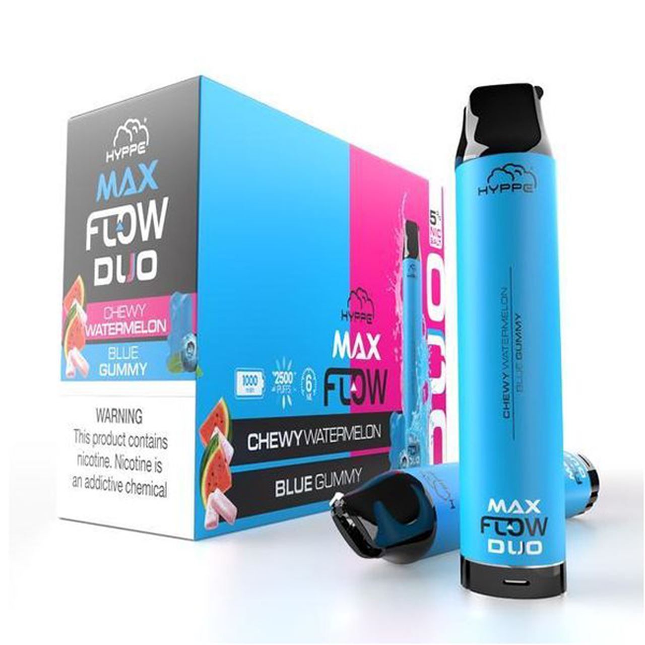 Hyppe Max Flow Duo Disposable 2500 Puffs 6mL Chewy Watermelon Blue Gummy with Packaging