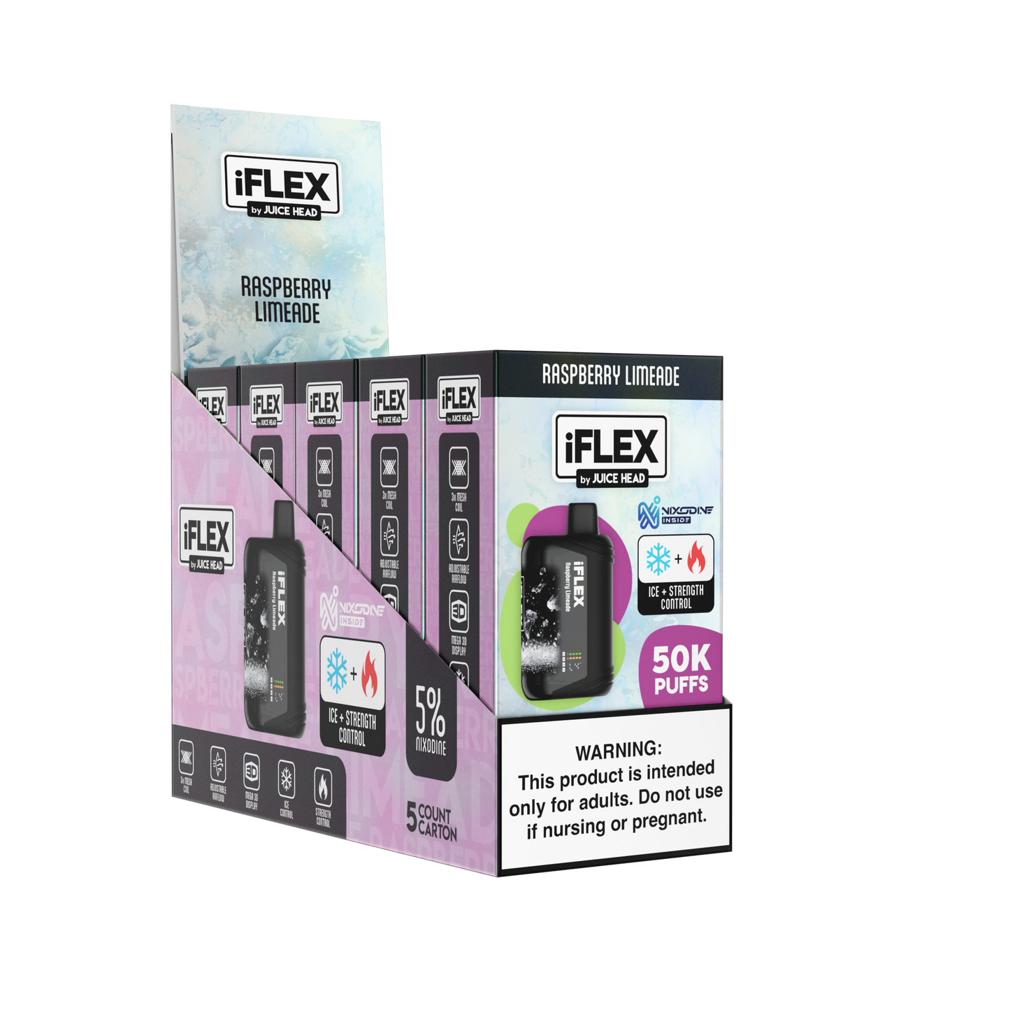 Juice Head iFlex Nixodine 50K Disposable Raspberry Limeade with Packaging