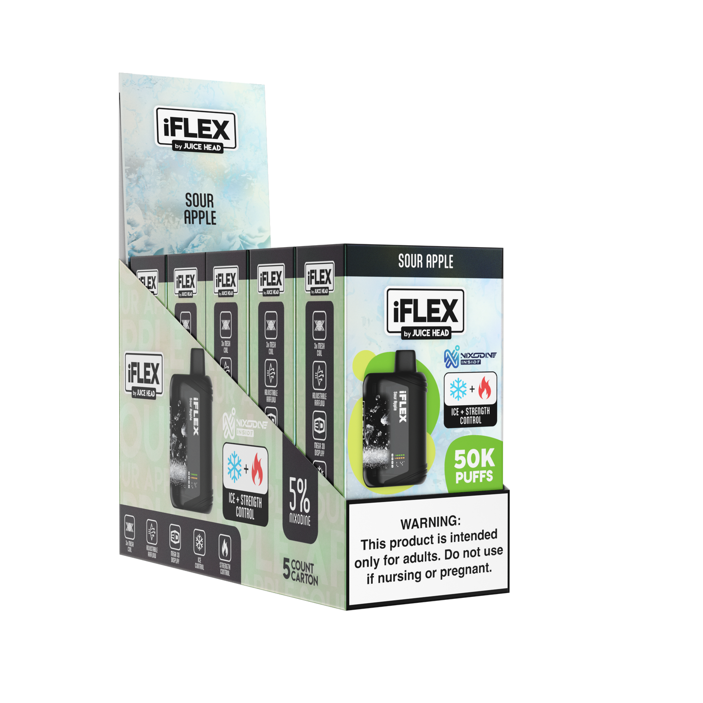 Juice Head iFlex Nixodine 50K Disposable Sour Apple with Packaging
