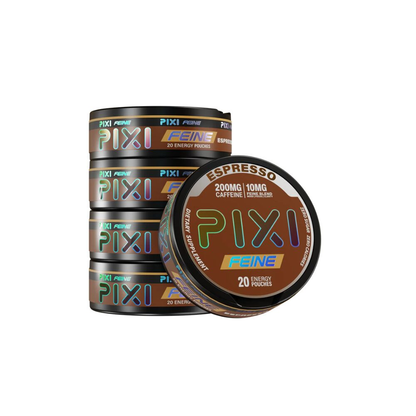PIXI Feine Energy Pouch 20ct Can | 10mg Feine Blend DSPLY 5pc Espresso