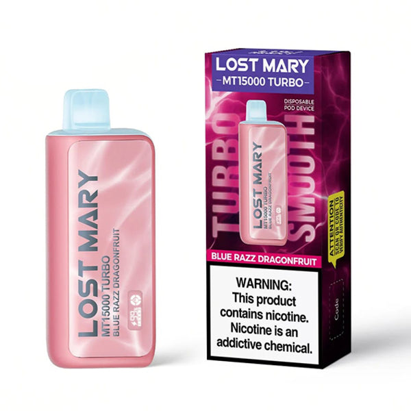 Lost Mary MT15000 Turbo Disposable 15000 Puffs 16mL 50mg | Blue Razz Dragonfruit with packaging