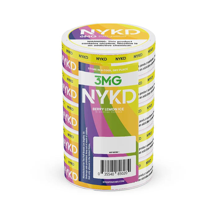 NYKD Nicotine Pouches (20ct Can)(5-Can Pack) | Berry Lemon Ice 3mg 