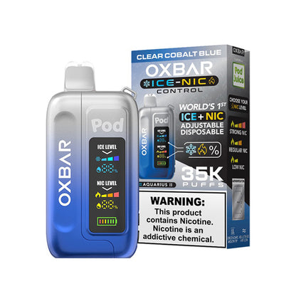 Oxbar Ice + Nic Control Pod Juice Edition - 35000 Puffs Disposable - 14mL 50mg - Clear Cobalt Blue with packaging