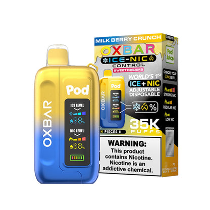 Oxbar Ice-Nic Control Pod Juice Edition - 35000 Puffs Disposable - 14mL 50mg | Milkberry Crunch with Packaging