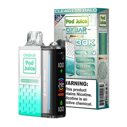 Oxbar Magic Maze 2.0 (Dispo) 30000 Puffs (Pod Juice Edt)(13mL) | Clear Emerald with packaging