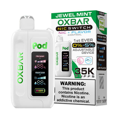 Oxbar Nic-Switch (Dispo) | (35000Puff) | (14mL) | Pod Juice Edt. | Jewel Mint with packaging