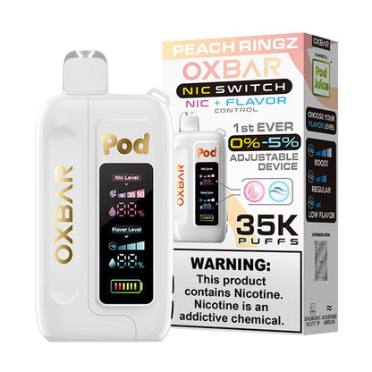 Oxbar Nic-Switch (Dispo) | (35000Puff) | (14mL) | Pod Juice Edt. | Peach Ringz with packaging