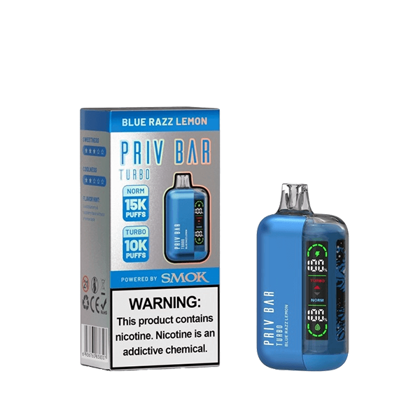 Priv Bar Turbo (16mL) 50mg Disposable blue razz lemon with packaging