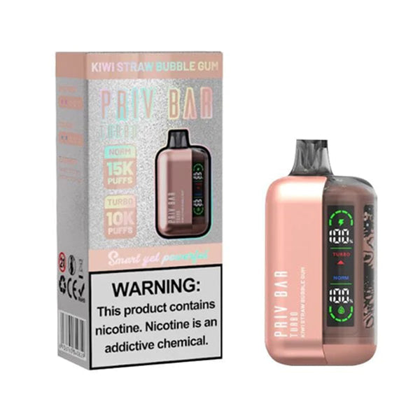 Priv Bar Turbo (16mL) 50mg Disposable kiwi straw bubblegum with packaging