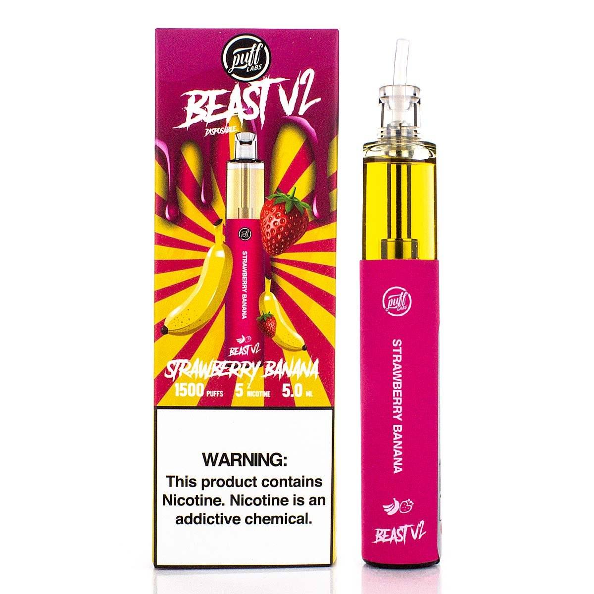 Puff Beast Bar V2 - 1500 Puffs Disposable - 5mL 50mg (Individual) Strawberry Banana with Packaging