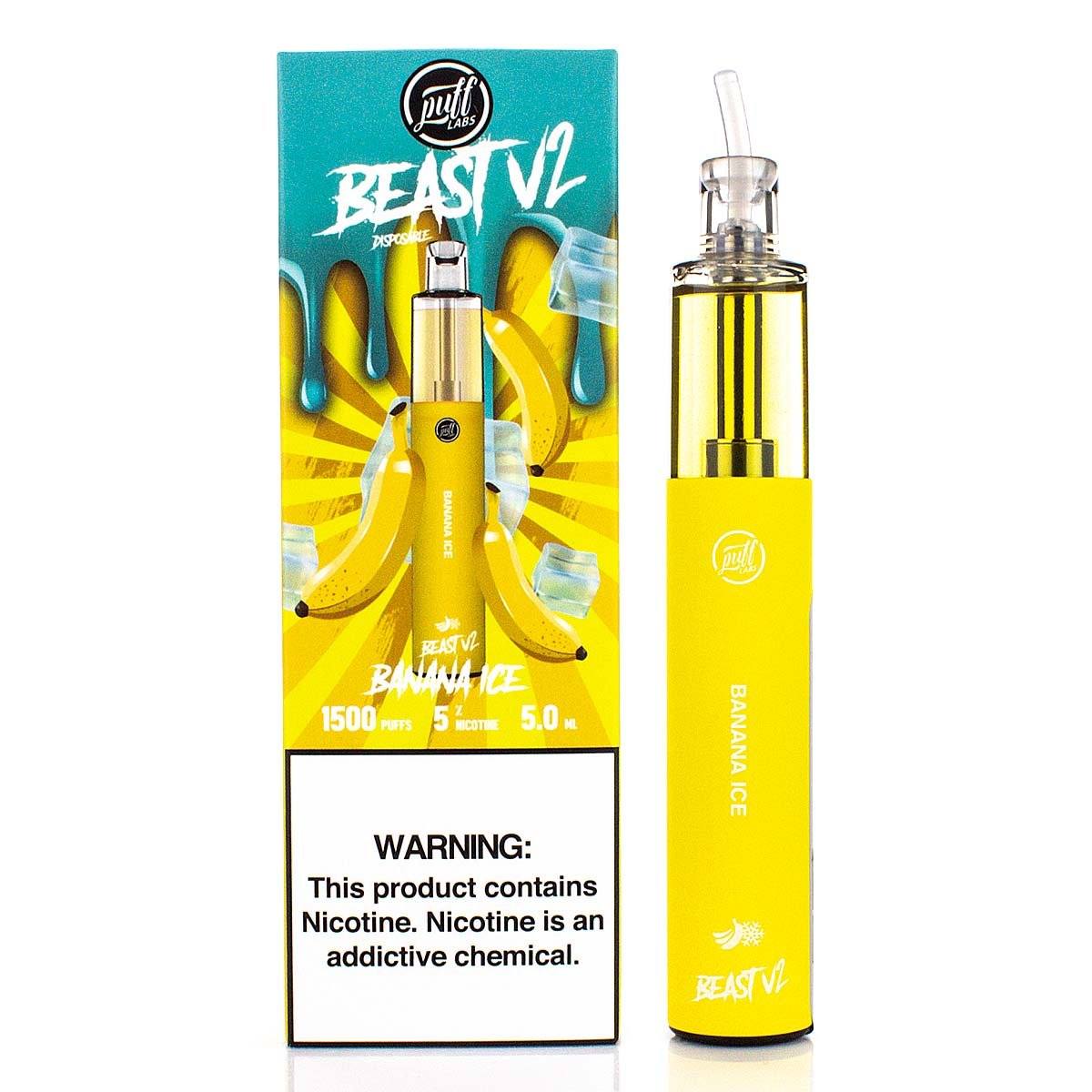 Puff Beast Bar V2 - 1500 Puffs Disposable - 5mL 50mg (Individual) Banana Ice with Packaging