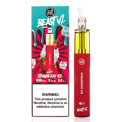 Puff Beast Bar V2 - 1500 Puffs Disposable - 5mL 50mg (Individual) Strawberry Ice with Packaging