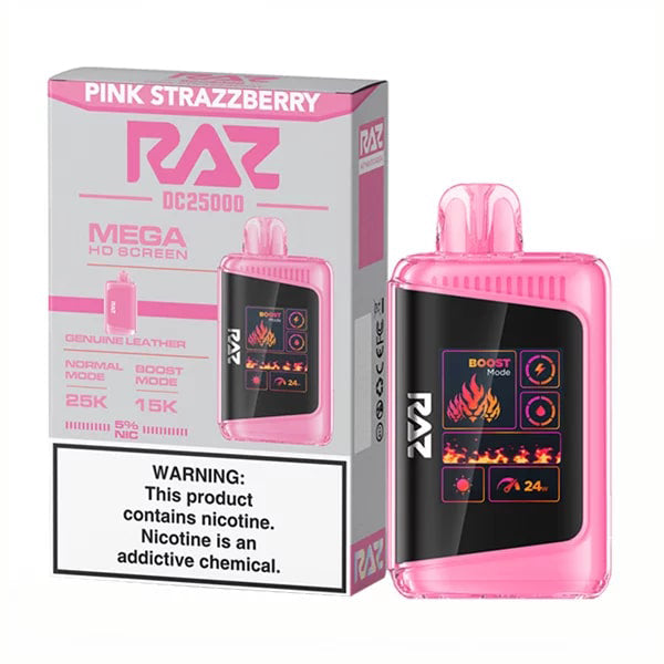 RAZ DC25000 - 25000 Puffs Disposable - 16mL 50mg |  Pink Strazzberry with packaging