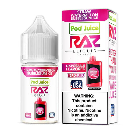 Straw Watermelon Bubblegum Ice | Pod Juice x RAZ Salt | 30ml